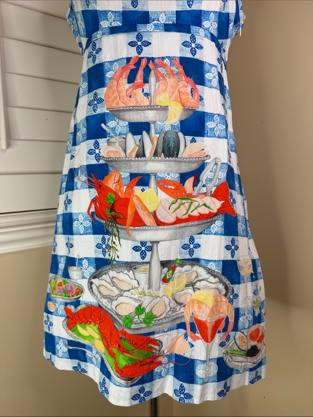 Rachel Antonoff Blue and White Gingham Seafood Tier Dress